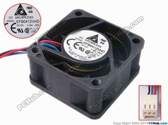 78812 Delta Electronics EFB0412VHD Server - Square Fan -R00, sq40x20, w150x3x3, 12V 0.18A Delta Electronics EFB0412VHD Server - Square Fan 