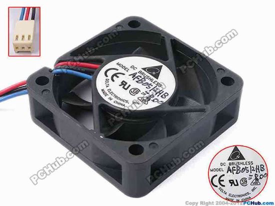 78834 Delta Electronics AFB0512HB Server - Square Fan -R00, sq50x50x15, w650x3x3, 12V 0.15A Delta Electronics AFB0512HB Server - Square Fan 