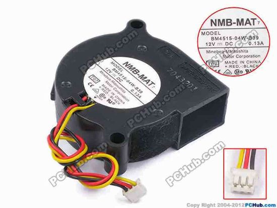 78997 NMB-MAT / Minebea BM4515-04W-B39 Server - Blower Fan T07, bw45x45x15, w115x3x3, 12V 0.13A NMB-MAT / Minebea BM4515-04W-B39 Server - Blower Fan 
