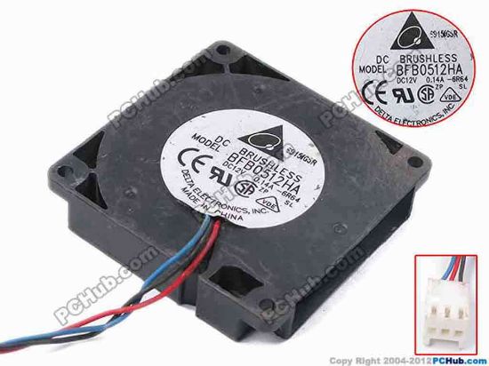 79027 Delta Electronics BFB0512HA Server - Blower Fan -6R64, bw50x50x10, w135x3x3, 12V 0.14A Delta Electronics BFB0512HA Server - Blower Fan