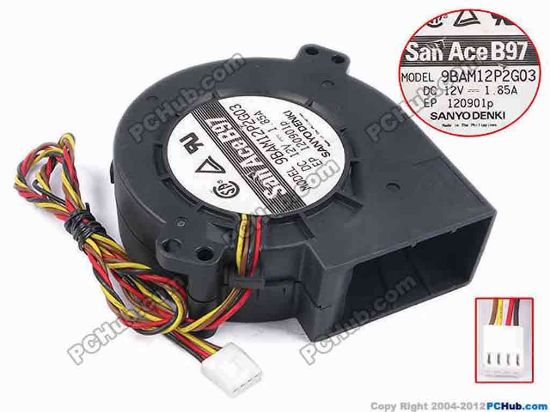 79122 Sanyo Denki 9BAM12P2G03 Server - Blower Fan bw97x94x33, w430x4x4, 12V 1.85A Sanyo Denki 9BAM12P2G03 Server - Blower Fan 