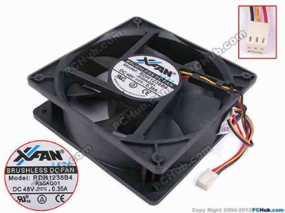 79283 XIFAN / Xinruilian RDH1238B4 Server - Square Fan -R30AQ01, sq120x120x38, w160x3x3, 48V 0.35A XIFAN / Xinruilian RDH1238B4 Server - Square Fan 