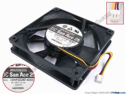 79299 Sanyo Denki 109P1224F4D03 Server - Square Fan sq120x120x25, w90x3x3, 24V 0.12A Sanyo Denki 109P1224F4D03 Server - Square Fan