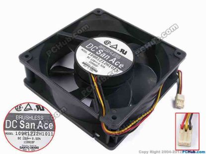 79324 Sanyo Denki 109R1212H1011 Server - Square Fan sq120x120x38, w185x3x3, 12V 0.52A Sanyo Denki 109R1212H1011 Server - Square Fan 