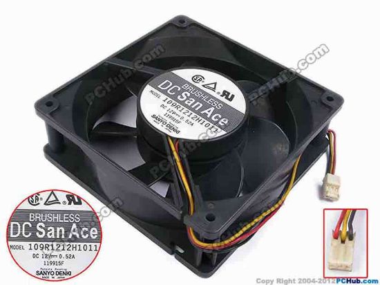 79324 Sanyo Denki 109R1212H1011 Server - Square Fan sq120x120x38, w185x3x3, 12V 0.52A Sanyo Denki 109R1212H1011 Server - Square Fan 