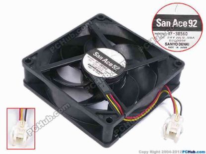 79466 Sanyo Denki XF-38560 Server - Square Fan sq92x92x25, w80x3x3, 24V 0.08A Sanyo Denki XF-38560 Server - Square Fan 