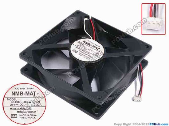 79477 NMB-MAT / Minebea 3610RL-05W-S49 Server - Square Fan F01, sq92x92x25, w125x3x3, 24V 0.22A NMB-MAT / Minebea 3610RL-05W-S49 Server - Square Fan 