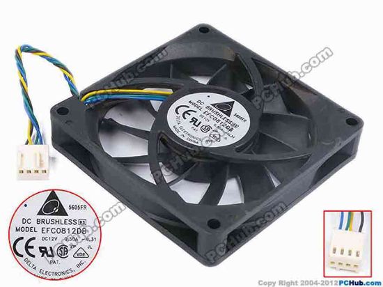 79633 Delta Electronics EFC0812DB Server - Square Fan -4L31, sq80x80x15, w80x4x4, 12V 0.5A Delta Electronics EFC0812DB Server - Square Fan 