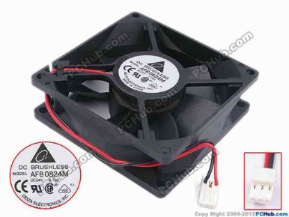 79667 Delta Electronics AFB0824M Server - Square Fan sq80x80x25, w120x2x2, 24V 0.1A Delta Electronics AFB0824M Server - Square Fan 