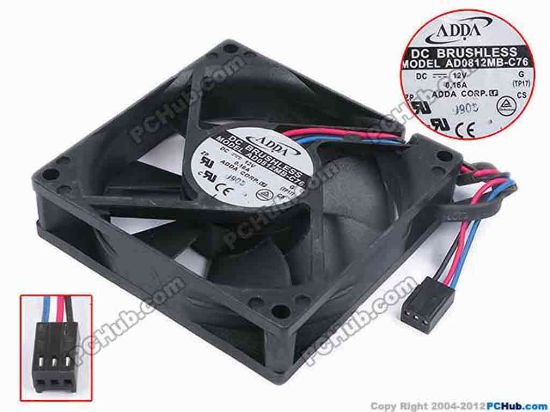 79704 ADDA AD0812MB-C76 Server - Square Fan G, TP17, sq80x80x25, w175x3x3, 12V 0.16A ADDA AD0812MB-C76 Server - Square Fan 