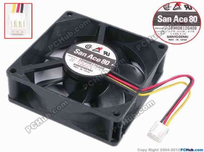 79715 Sanyo Denki 109R0812G408 Server - Square Fan sq80x80x25, w80x3x3, 12V 0.37A Sanyo Denki 109R0812G408 Server - Square Fan 
