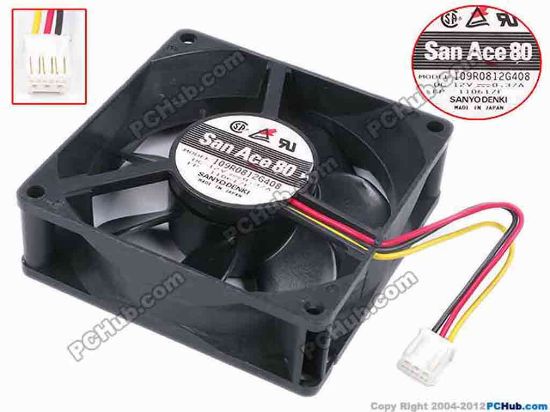 79715 Sanyo Denki 109R0812G408 Server - Square Fan sq80x80x25, w80x3x3, 12V 0.37A Sanyo Denki 109R0812G408 Server - Square Fan 