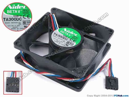 79729 Nidec M33406-35 Server - Square Fan DEL, TA300DC, sq80x80x25, w205x4x5, 12V 0.29A Nidec M33406-35 Server - Square Fan 