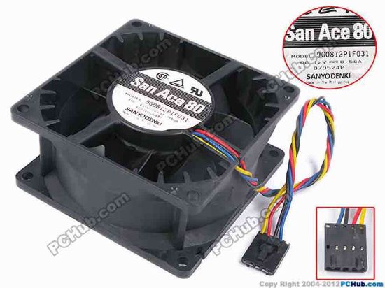 79745 Sanyo Denki 9G0812P1F031 Server - Square Fan sq80x80x38, w170x4x5, 12V 0.58A Sanyo Denki 9G0812P1F031 Server - Square Fan 