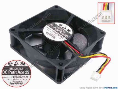 79748 Sanyo Denki 109R0812H428 Server - Square Fan sq80x80x25, w60x3x3, 12V 0.13A Sanyo Denki 109R0812H428 Server - Square Fan 