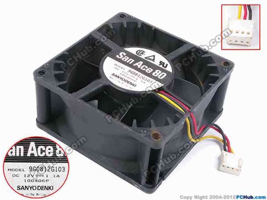79750 Sanyo Denki 9G0812G103 Server - Square Fan sq80x80x38, w650x3x4, 12V 1.1A Sanyo Denki 9G0812G103 Server - Square Fan 