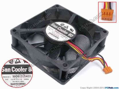 79772 Sanyo Denki 9A0812EG403 Server - Square Fan sq80x80x25, w40x4x4, 12V 0.38A Sanyo Denki 9A0812EG403 Server - Square Fan 