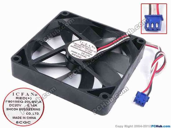 79786 ICFAN / SHICOH F8015EQ-20LBV-A Server - Square Fan sq80x80x15, w140x3x3, 20V 0.14A ICFAN / SHICOH F8015EQ-20LBV-A Server - Square Fan 