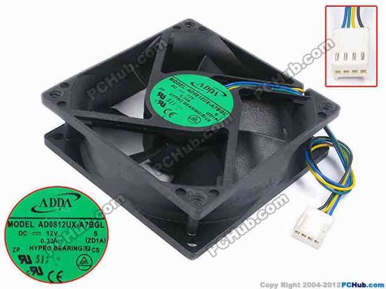 79796 ADDA AD0812UX-A7BGL Server - Square Fan S, ZD1A, sq80x80x25, w130x4x4, 12V 0.33A ADDA AD0812UX-A7BGL Server - Square Fan 