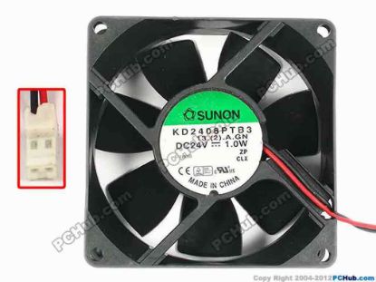 79858 SUNON KD2408PTB3 Server - Square Fan 13.(2).A.GN, sq80x80x25, w75x2x2, 24V 1.0W SUNON KD2408PTB3 Server - Square Fan 