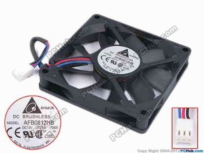79974 Delta Electronics AFB0812HB Server - Square Fan -7G05, sq80x80x15, w75x3x3, 12V 0.2A Delta Electronics AFB0812HB Server - Square Fan 10