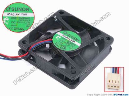 80044 SUNON KDE1206PHV2 Server - Square Fan MS.B1525.A, sq60x60x15, w70x3x4, 12V 1.1W SUNON KDE1206PHV2 Server - Square Fan 