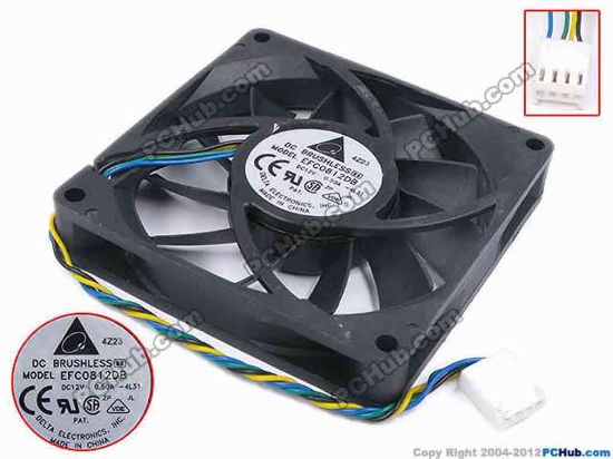 80052 Delta Electronics EFC0812DB Server - Square Fan -4L31, sq80x80x15, w120x4x4, 12V 0.5A Delta Electronics EFC0812DB Server - Square Fan 