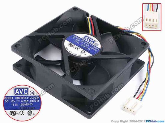80067 AVC DS08025T12UP084 Server - Square Fan sq80x80x25, w120x4x4, 12V 0.7A AVC DS08025T12UP084 Server - Square Fan 