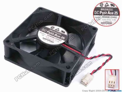 80076 Sanyo Denki 109R0812H402 Server - Square Fan sq80x80x25, w100x2x3, 12V 0.13A Sanyo Denki 109R0812H402 Server - Square Fan 