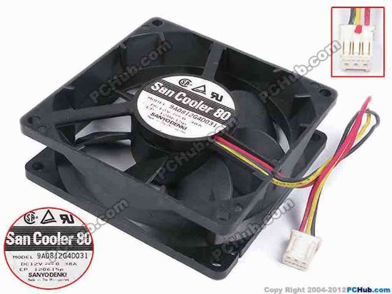 80174 Sanyo Denki 9A0812G4D031 Server - Square Fan sq80x80x25, w145x3x3, 12V 0.38A Sanyo Denki 9A0812G4D031 Server - Square Fan 