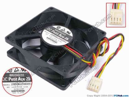 80196 Sanyo Denki 109R0812H4D051 Server - Square Fan sq80x80x25, w230x3x4, 12V 0.13A Sanyo Denki 109R0812H4D051 Server - Square Fan 