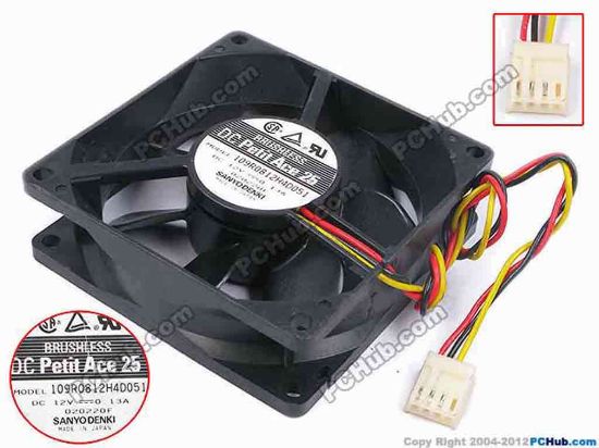 80196 Sanyo Denki 109R0812H4D051 Server - Square Fan sq80x80x25, w230x3x4, 12V 0.13A Sanyo Denki 109R0812H4D051 Server - Square Fan 