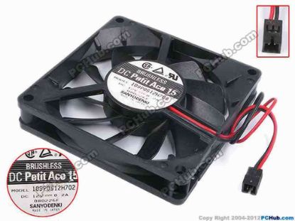 80204 Sanyo Denki 109P0812H702 Server - Square Fan sq80x80x15, w150x2x2, 12V 0.2A Sanyo Denki 109P0812H702 Server - Square Fan 