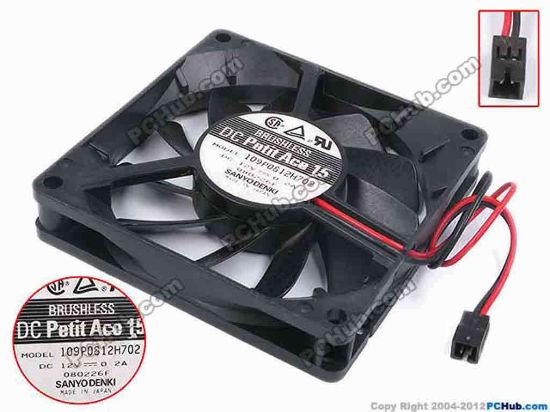 80204 Sanyo Denki 109P0812H702 Server - Square Fan sq80x80x15, w150x2x2, 12V 0.2A Sanyo Denki 109P0812H702 Server - Square Fan 