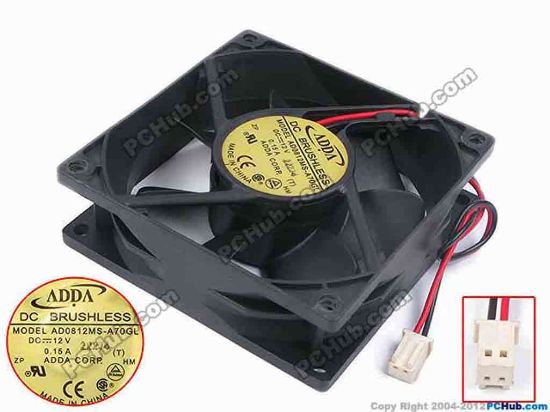 80249 ADDA AD0812MS-A70GL Server - Square Fan T, sq80x80x25, w135x2x2, 12V 0.15A ADDA AD0812MS-A70GL Server - Square Fan 