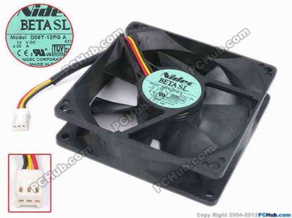 80324 Nidec D09T-12PG Server - Square Fan A, sq92x92x25, w80x3x3, 12V 0.25A Nidec D09T-12PG Server - Square Fan 