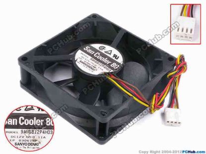 80332 Sanyo Denki 9AH0812P4H03 Server - Square Fan sq80x80x25, w250x4x4, 12V 0.11A Sanyo Denki 9AH0812P4H03 Server - Square Fan 