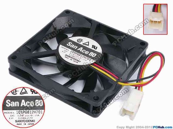 80367 Sanyo Denki 109P0812H701 Server - Square Fan sq80x80x15, w85x3x3, 12V 0.2A Sanyo Denki 109P0812H701 Server - Square Fan 