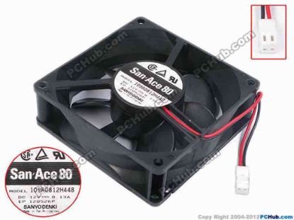 80415 Sanyo Denki 109R0812H448 Server - Square Fan sq80x80x25, w100x2x2, 12V 0.13A Sanyo Denki 109R0812H448 Server - Square Fan 