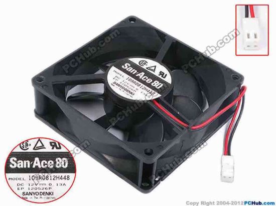 80415 Sanyo Denki 109R0812H448 Server - Square Fan sq80x80x25, w100x2x2, 12V 0.13A Sanyo Denki 109R0812H448 Server - Square Fan 