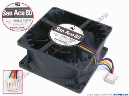 80421 Sanyo Denki 9G0812P1F031 Server - Square Fan sq80x80x38, w60x4x4, 12V 0.9A Sanyo Denki 9G0812P1F031 Server - Square Fan 