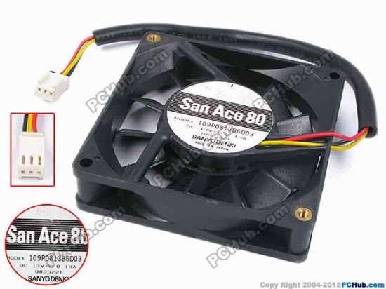 80434 Sanyo Denki 109P0813B6D03 Server - Square Fan sq80x80x20, w195x3x3, 13V 0.19A Sanyo Denki 109P0813B6D03 Server - Square Fan 