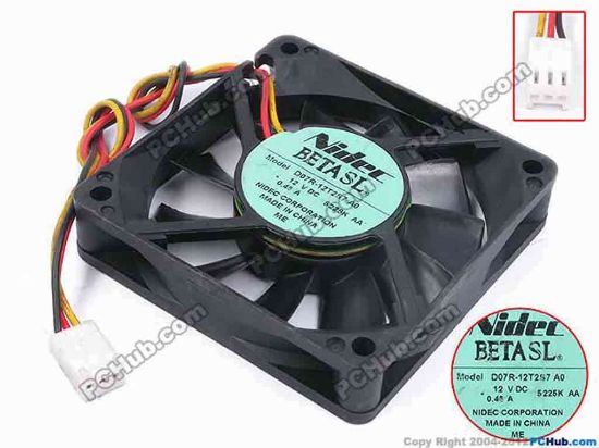 80484 Nidec D07R-12T2S7 Server - Square Fan A0, sq70x70x15, w190x3x3, 12V 0.43A Nidec D07R-12T2S7 Server - Square Fan 