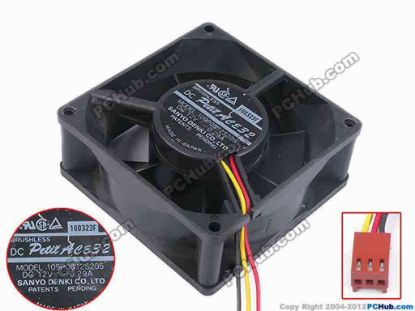 80499 Sanyo Denki 109P0812S205 Server - Square Fan sq80x80x32, w245x3x3, 12V 0.29A Sanyo Denki 109P0812S205 Server - Square Fan 