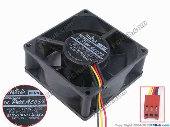 80499 Sanyo Denki 109P0812S205 Server - Square Fan sq80x80x32, w245x3x3, 12V 0.29A Sanyo Denki 109P0812S205 Server - Square Fan 