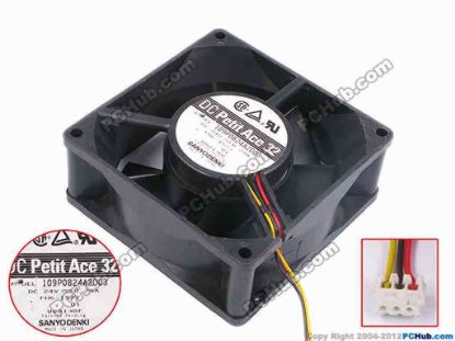 80512 Sanyo Denki 109P0824A2D03 Server - Square Fan sq80x80x32, w85x3x3, 24V 0.29A Sanyo Denki 109P0824A2D03 Server - Square Fan 