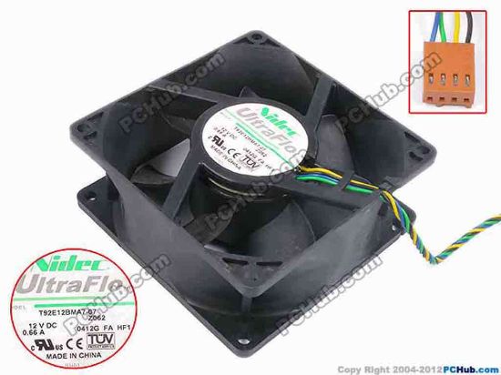 80513 Nidec T92E12BMA7-07 Server - Square Fan Z062, sq92x92x38, w165x4x4, 12V 0.66A Nidec T92E12BMA7-07 Server - Square Fan 