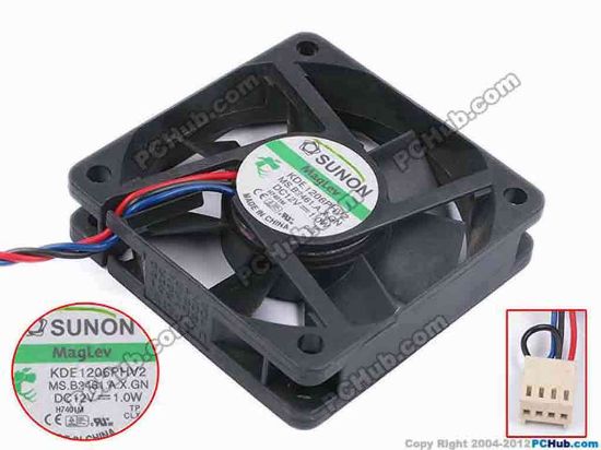 80541 SUNON KDE1206PHV2 Server - Square Fan MS.B2461.A.X.GN, sq60x60x15, w145x3x4, 12V 1W SUNON KDE1206PHV2 Server - Square Fan 