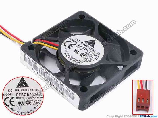 80572 Delta Electronics EFB0512MA Server - Square Fan -S416, sq50x50x10, w130x3x3, 12V 0.12A Delta Electronics EFB0512MA Server - Square Fan 