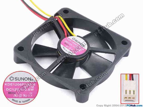 80581 SUNON KDE1206PFB3-8 Server - Square Fan (2).TM, sq60x60x10, w175x3x3, 12V 0.8W SUNON KDE1206PFB3-8 Server - Square Fan 